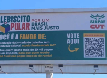 Outdoor do SINPAF reforça Plebiscito pelo Fim da Escala 6×1 e isenção de IR até R$ 5